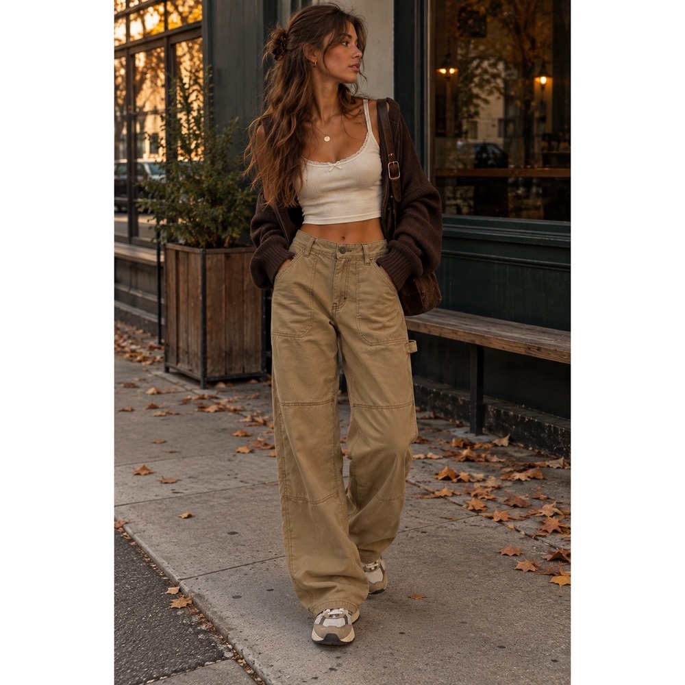 Wild Fable Carpenter Pants Tan Wide Leg Utility Streetwear Cargo Gorpcore 2